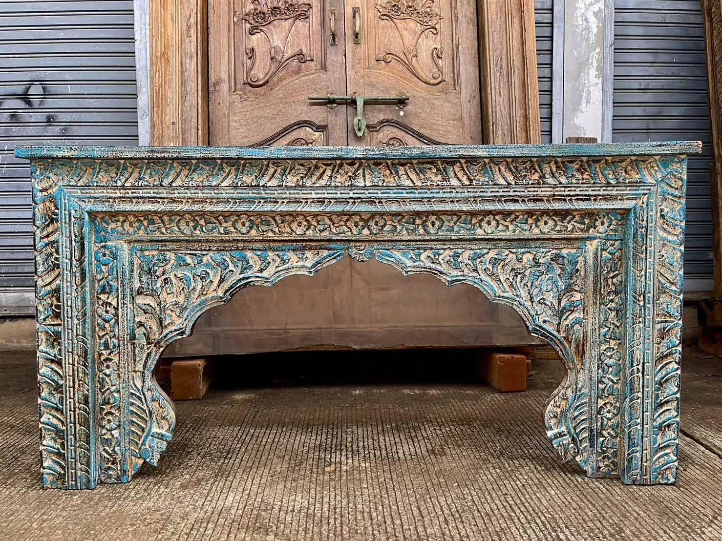 Rustic Blue TV Console Table kamalaantique