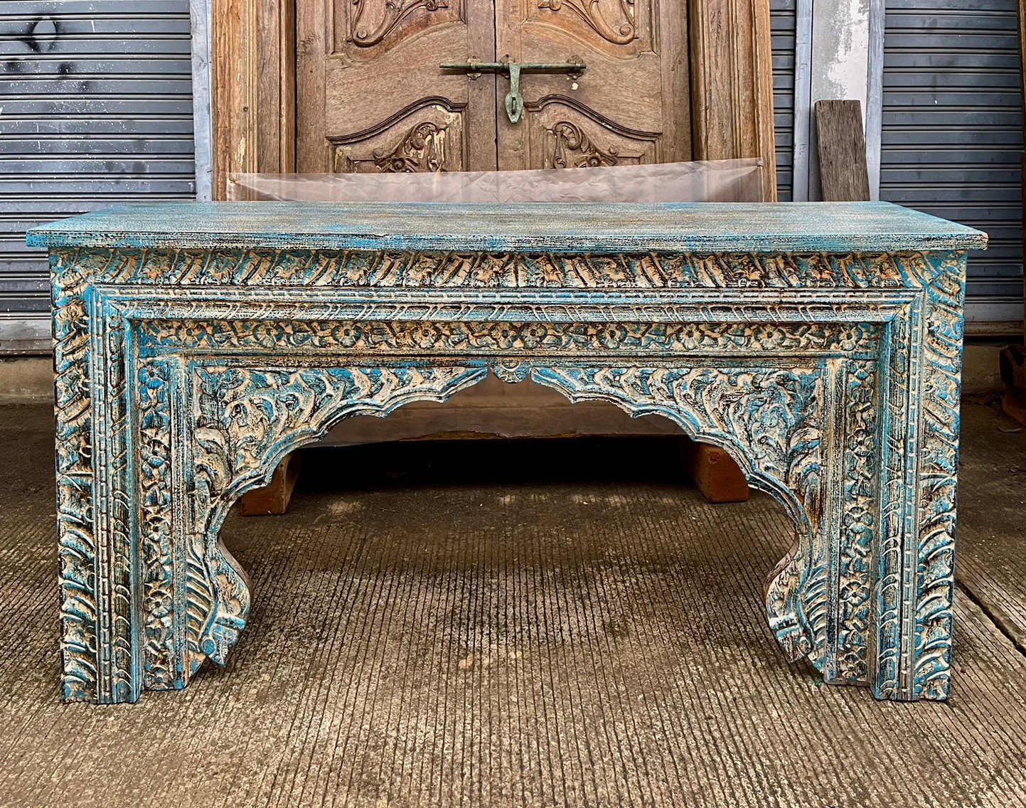 Rustic Blue TV Console Table kamalaantique