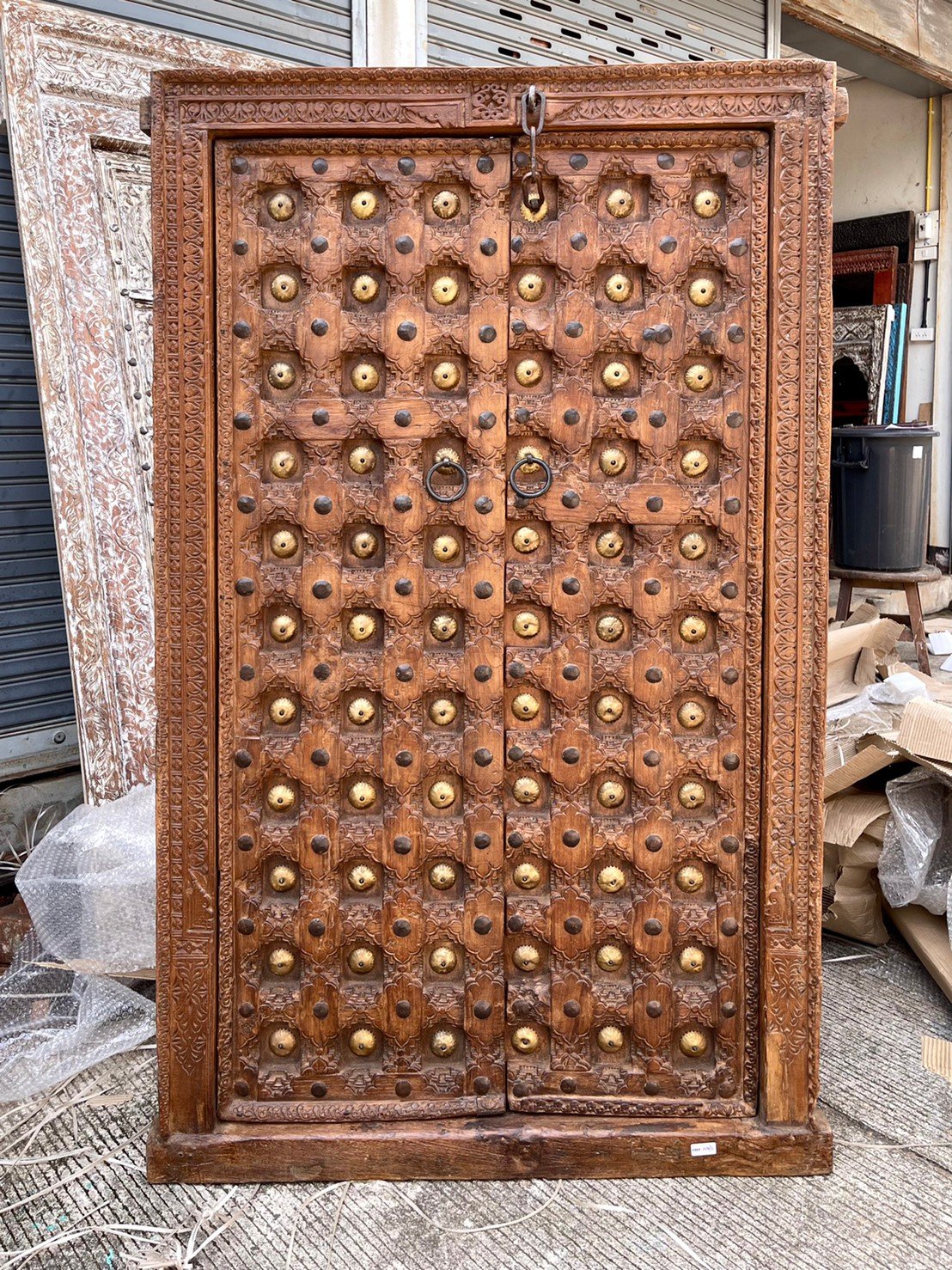 Vintage Carved Door with Brass