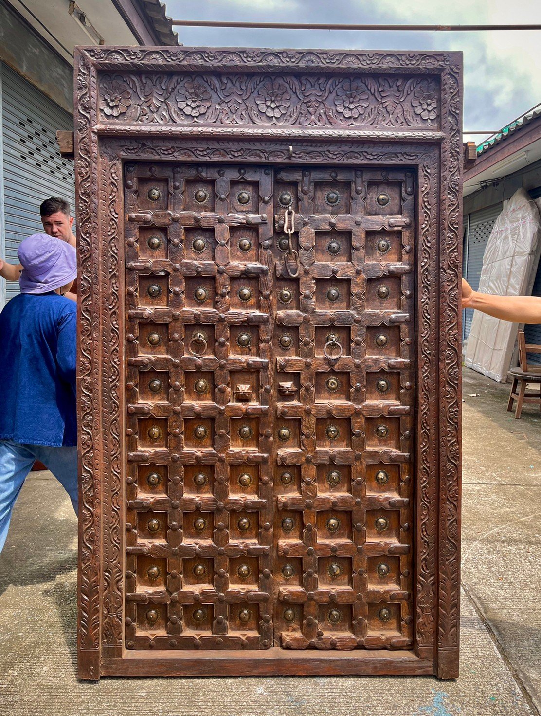 Antique Door with Brass and Carving