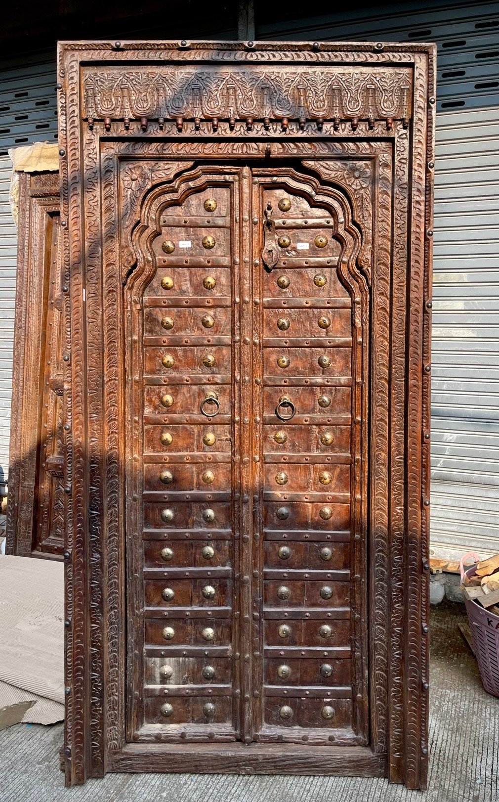 L39 Indian Arched Door with Brass and iron stripes