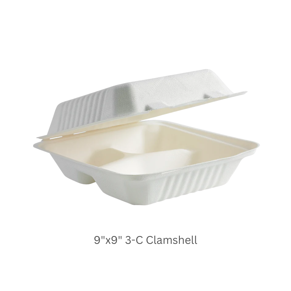 3 Compartment Food Container Storage Set Sugarcane Bagasse Take