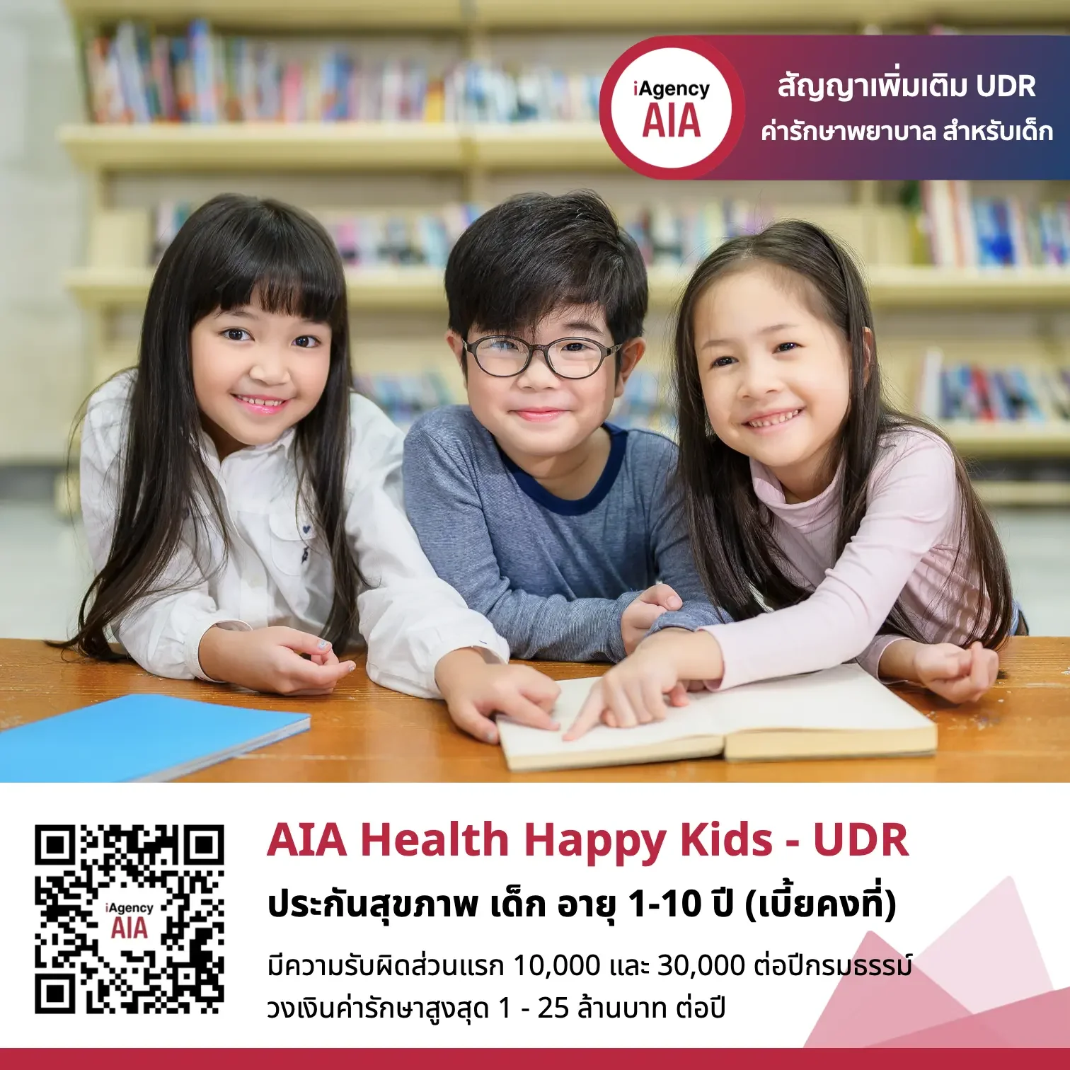 ประกันสุขภาพเด็กเหมาจ่าย เบี้ยคงที่ สุดคุ้ม AIA Health Happy Kids - UDR (Unit Linked)