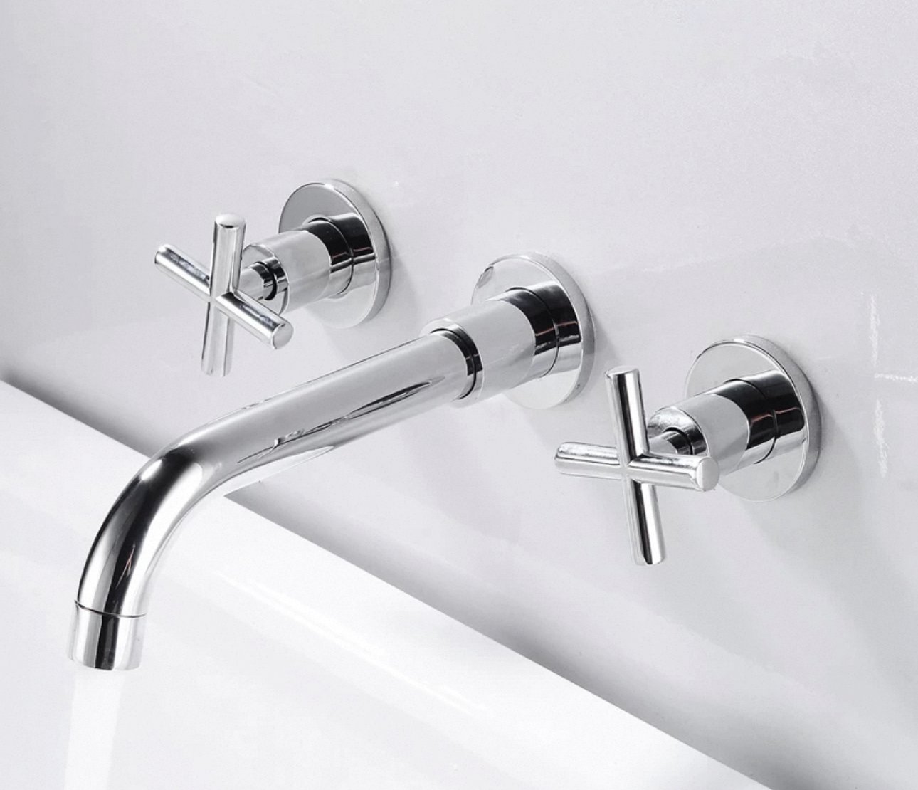 Wall spout + Cross taps Chrome