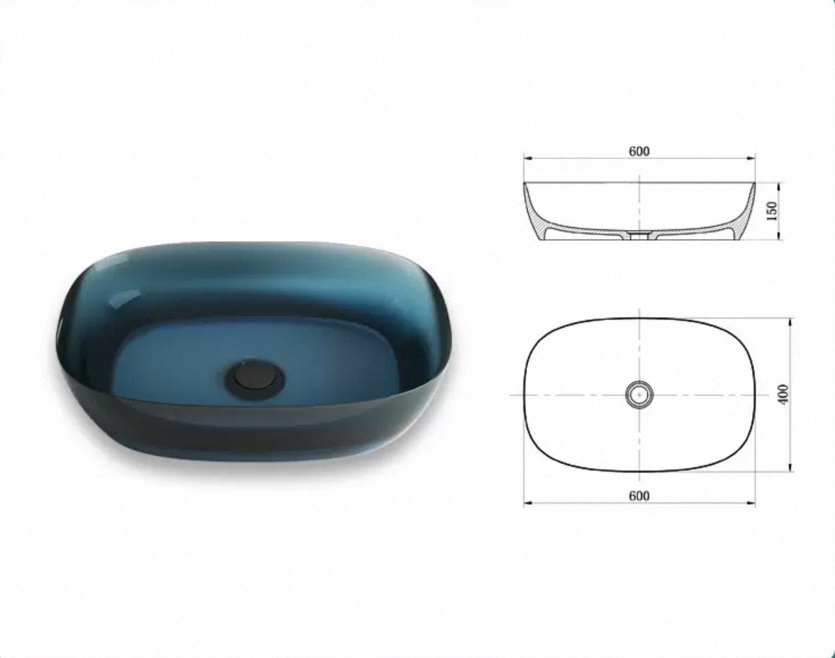 RS-6015G AquaCrystal™ Transparent Resin Countertop Basin