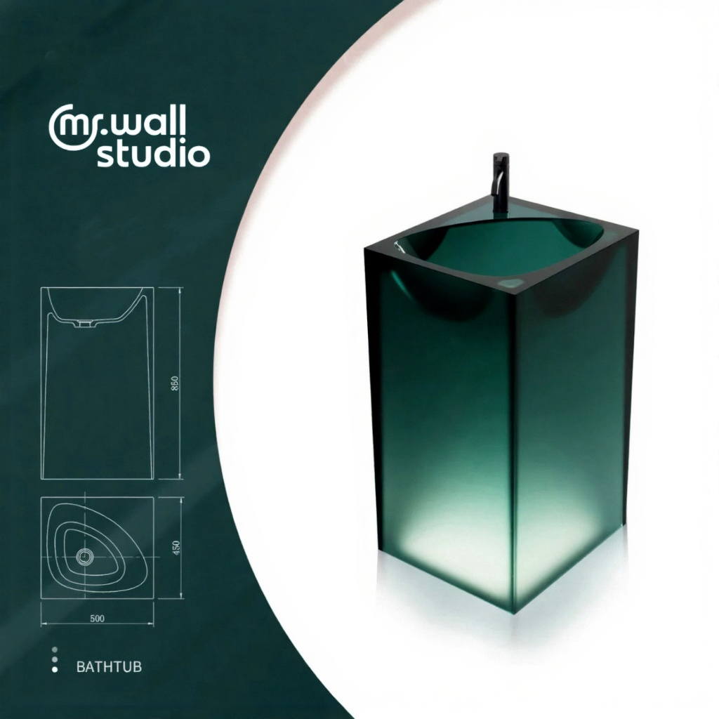 Transparent Color Basin GavynColumn™ Freestanding Transparent Resin Wash Basin