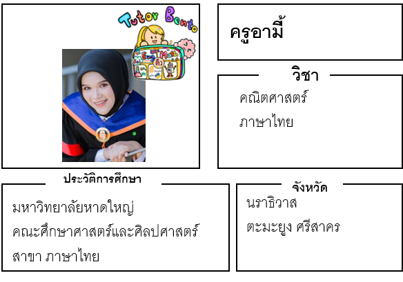 ครูอามี้ 21948 สอน คณิตศาสตร์ ภาษาไทย ตะมะยูง ศรีสาคร นราธิวาส