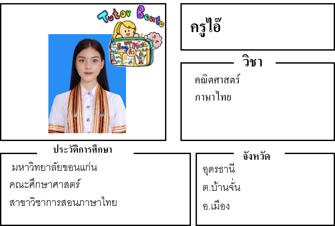 ครูสอนพิเศษ ครูไอ๊ 22220 คณิตศาสตร์ ภาษาไทย บ้านจั่น อุดรธานี
