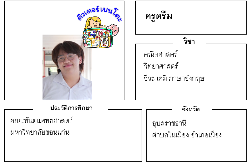 เรียนพิเศษอุบลราชธานี ครูดรีม 24079 สอนคณิตศาสตร์ ชีวะ วิทยาศาสตร์ ภาษาอังกฤษ เรียนพิเศษอุบลราชธานี ครูดรีม 24079 สอนคณิตศาสตร์ ชีวะ วิทยาศาสตร์ ภาษาอังกฤษ