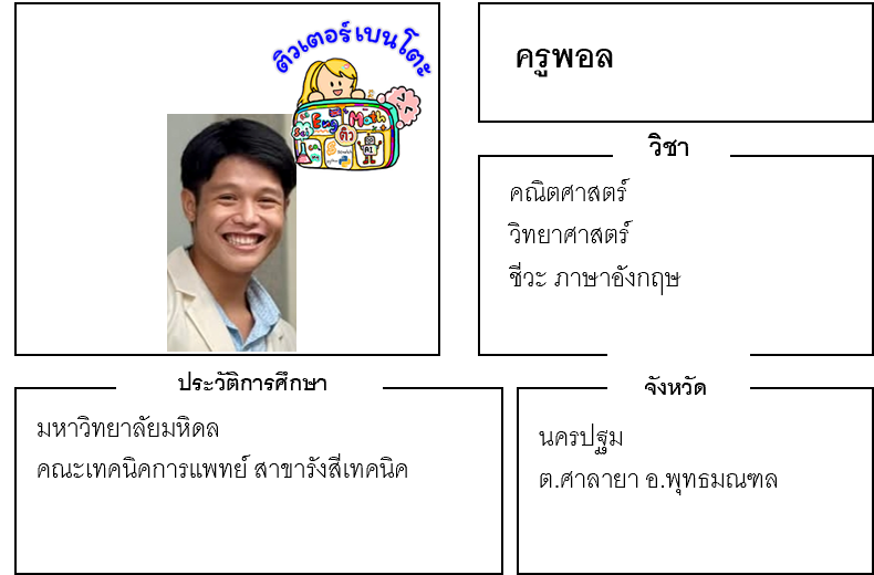 เรียนพิเศษนครปฐม ครูพอล 24185 สอนคณิตศาสตร์ วิทยาศาสตร์ ชีวะ ภาษาอังกฤษ