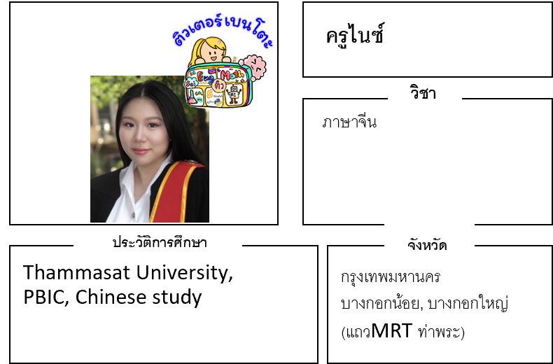 เรียนพิเศษภาษาจีน ครูไนซ์ 24215 สอนภาษาจีน