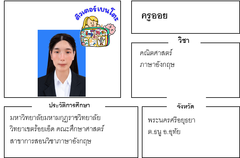 เรียนพิเศษอยุธยา ครูออย 24255 สอนภาษาอังกฤษ คณิตศาสตร์