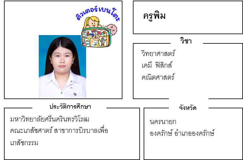 เรียนพิเศษนครนายก ครูพิม 24333 สอนวิทยาศาสตร์ เคมี คณิตศาสตร์ ฟิสิกส์