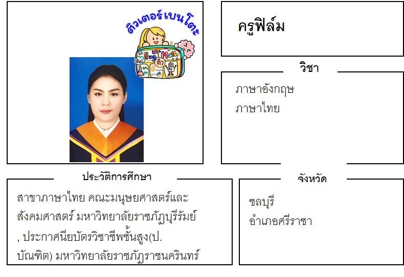 เรียนพิเศษชลบุรี ครูฟิล์ม 24340 สอนภาษาอังกฤษ