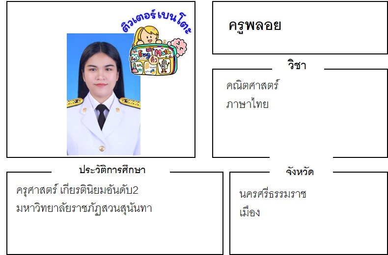 เรียนพิเศษนครศรีธรรมราช ครูพลอย 24341 สอนคณิตศาสตร์ ภาษาไทย