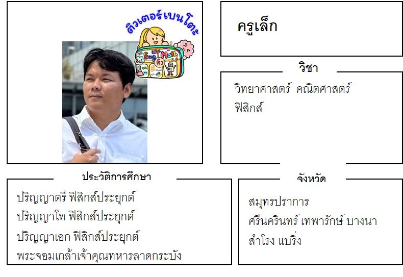 เรียนพิเศษศรีนครินทร์ ครูเล็ก 24346 สอนวิทยาศาสตร์ คณิตศาสตร์ ฟิสิกส์