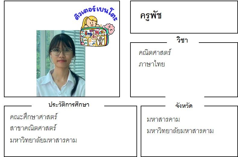 เรียนพิเศษมหาสารคาม ครูพัช 24352 สอนคณิตศาสตร์ ภาษาไทย