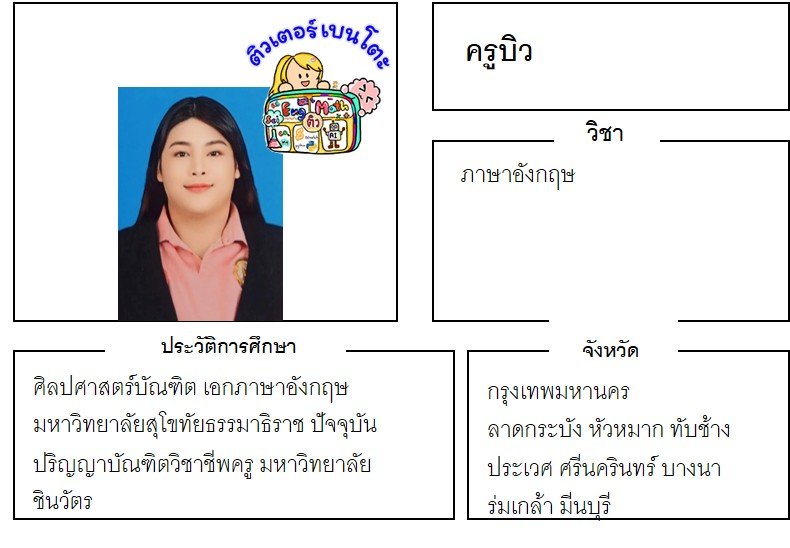 เรียนพิเศษลาดกระบัง ครูบิว 24424 สอนภาษาอังกฤษ