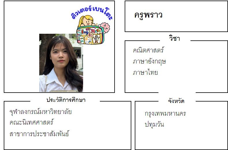 tutorbento.com พราว สอนพิเศษ เรียนพิเศษ ติวเตอร์ตัวต่อตัว