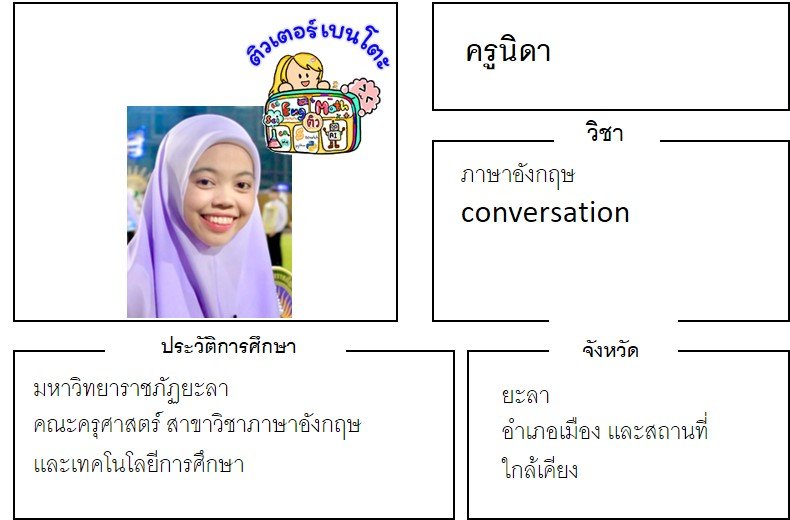 tutorbento.com นิดา สอนพิเศษ เรียนพิเศษ ติวเตอร์ตัวต่อตัว เรียนพิเศษที่บ้าน