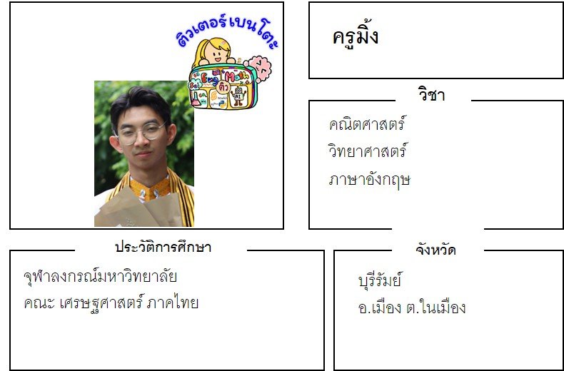 tutorbento.com มิ้ง สอนพิเศษ เรียนพิเศษ ติวเตอร์ตัวต่อตัว เรียนพิเศษที่บ้าน