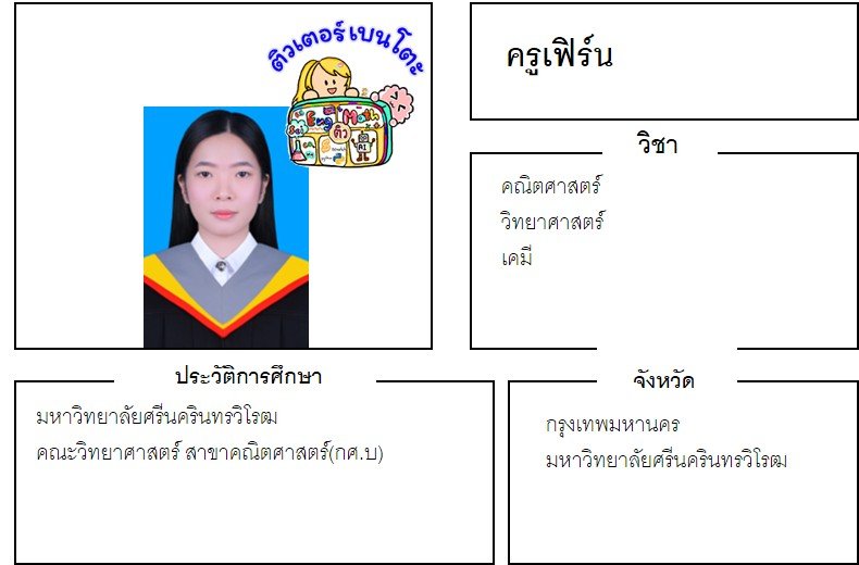 tutorbento.com เฟิร์น สอนพิเศษ เรียนพิเศษ ติวเตอร์ตัวต่อตัว เรียนพิเศษที่บ้าน