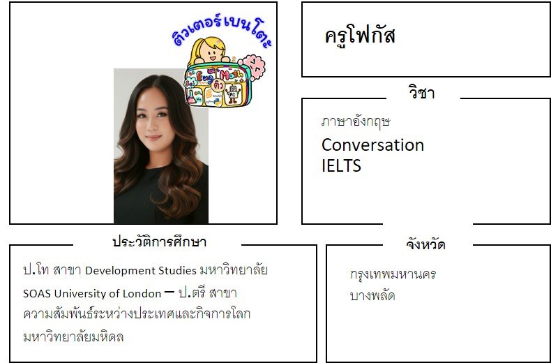 tutorbento.com โฟกัส สอนพิเศษ เรียนพิเศษ ติวเตอร์ตัวต่อตัว เรียนพิเศษที่บ้าน