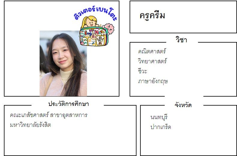 tutorbento.com ครีม สอนคณิต วิทย์ ชีวะ ปากเกร็ด สอนพิเศษที่บ้าน