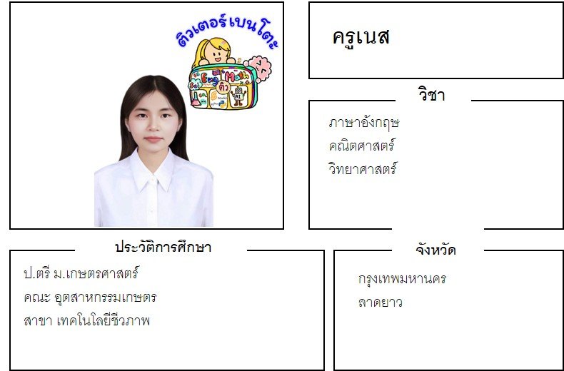 tutorbento.com เนส สอนคณิต วิทย์ อังกฤษ ลาดยาว