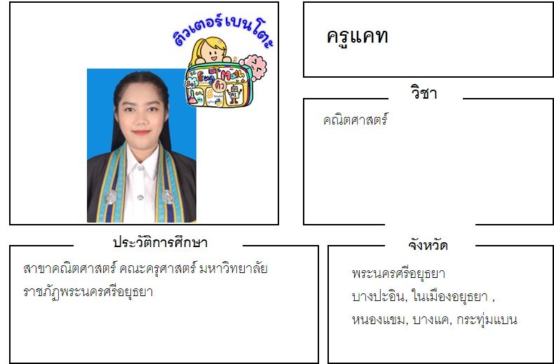 tutorbento.com แคท สอนพิเศษ คณิตศาสตร์ อยุธยา เรียนพิเศษที่บ้าน
