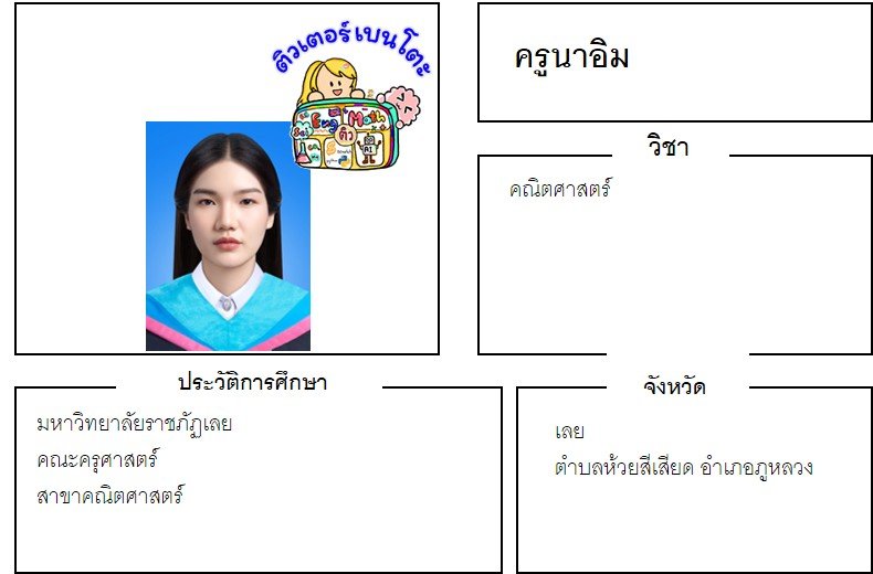 tutorbento.com นาอิม สอนคณิตศาสตร์ ภูหลวง เลย เรียนพิเศษที่บ้าน