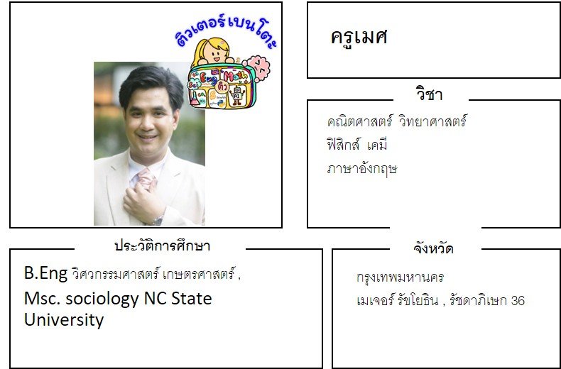 tutorbento.com เมศ สอนพิเศษคณิต วิทย์ ฟิสิกส์ เคมี อังกฤษ