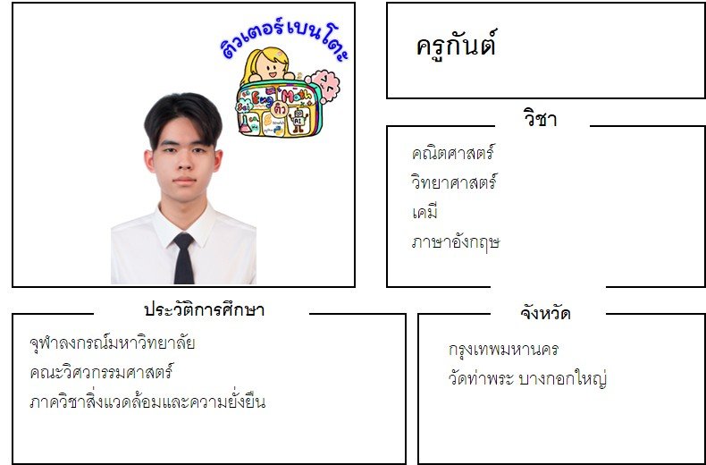 tutorbento.com กันต์ สอนคณิต วิทย์ เคมี อังกฤษ บางกอกใหญ่
