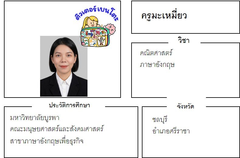 tutorbento.com มะเหมี่ยว สอนพิเศษ คณิต อังกฤษ ชลบุรี ศรีราชา