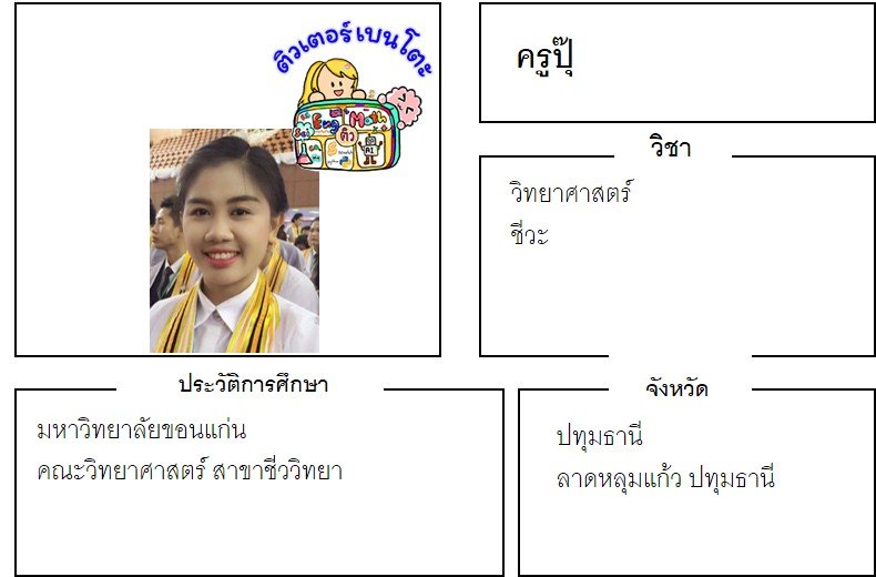 tutorbento.com ปุ๊ สอนพิเศษวิทย์ ชีวะ ลาดหลุมแก้ว ปทุมธานี
