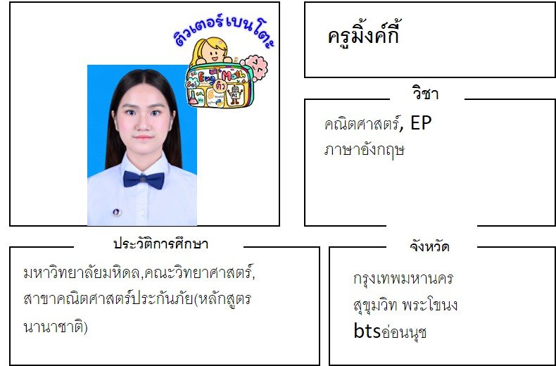 tutorbento.com มิ้งค์กี้ สอนพิเศษคณิต อังกฤษ อ่อนนุช พระโขนง