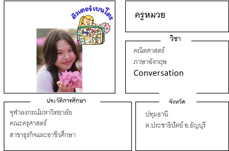 tutorbento.com หมวย สอนพิเศษ คณิต อังกฤษ conversation ปทุมธานี