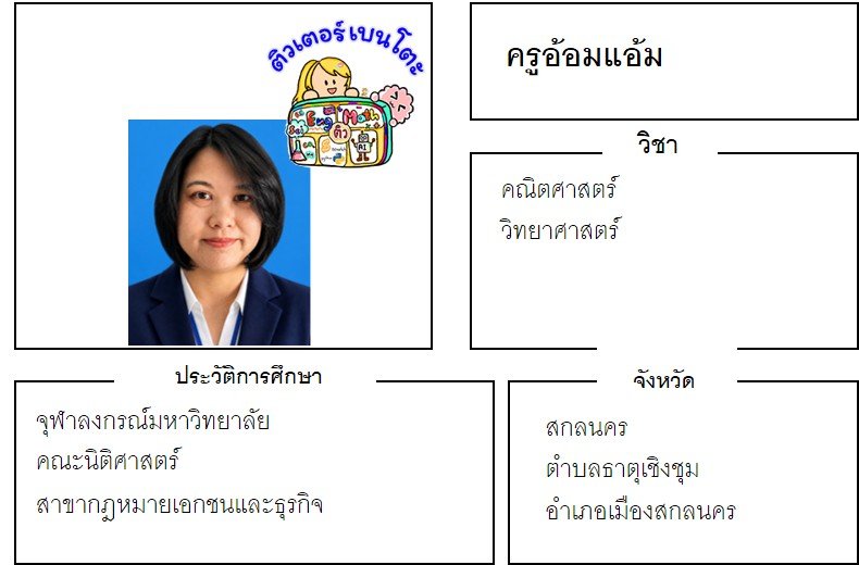 tutorbento.com อ้อมแอ้ม สอนพิเศษ คณิตศาสตร์ วิทยาศาสตร์ สกลนคร เรียนพิเศษที่บ้าน