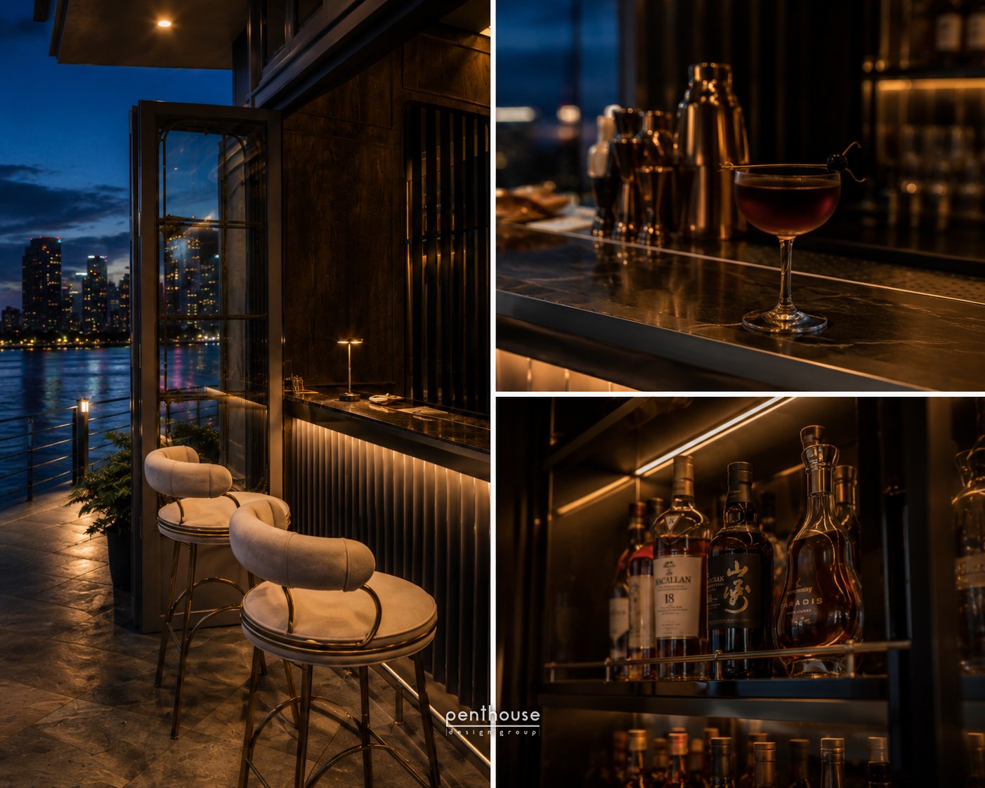 Rivaruk bar details expressing the brand through materials and light