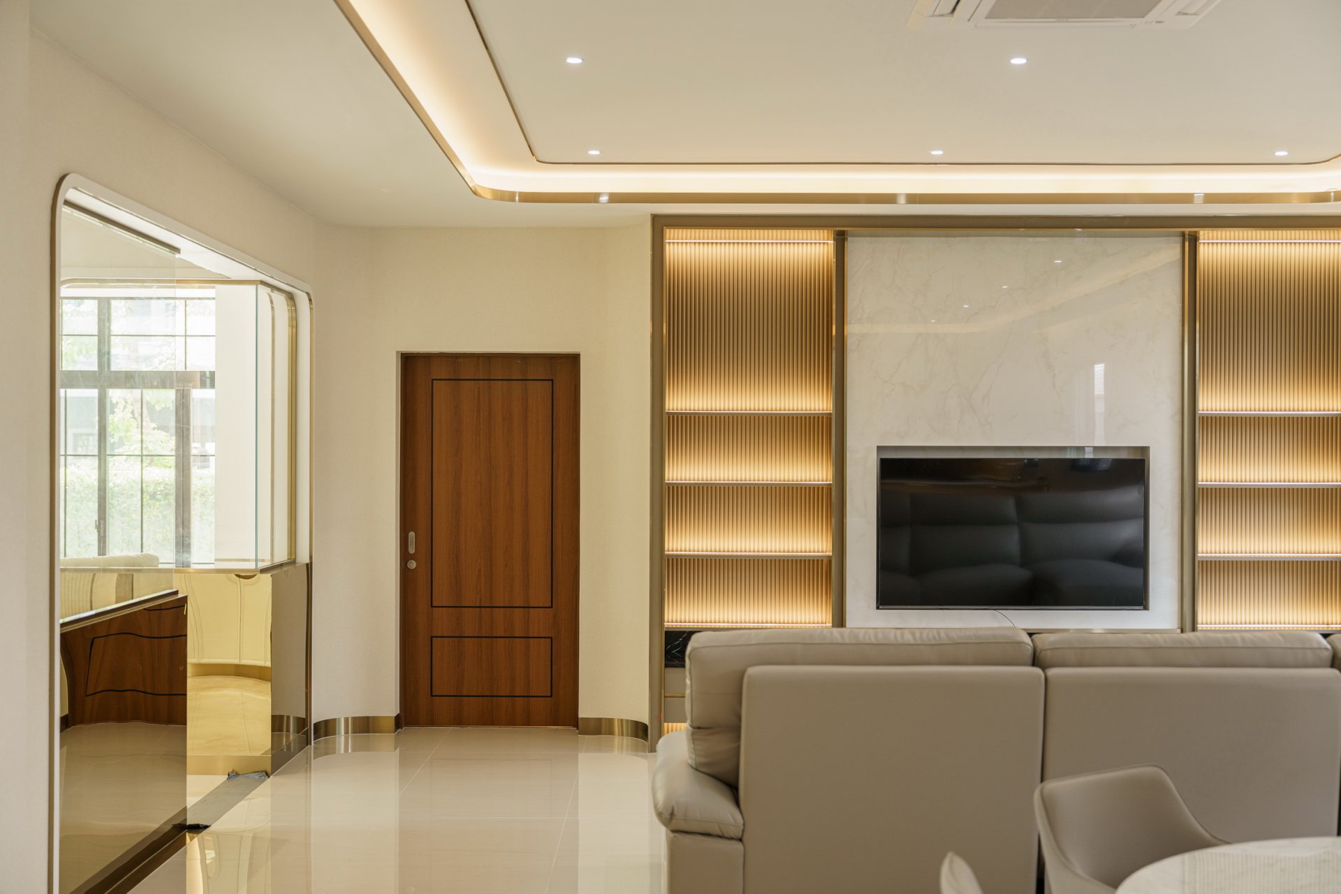 Completed living room interiors in The Palazzo