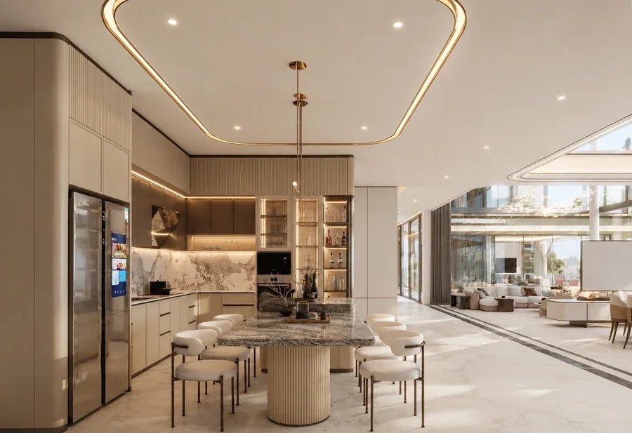 ครัวและแพนทรีพร้อมเคาน์เตอร์กลาง — Penthouse Design Group ครัวและแพนทรีพร้อมเคาน์เตอร์กลาง — Penthouse Design Group