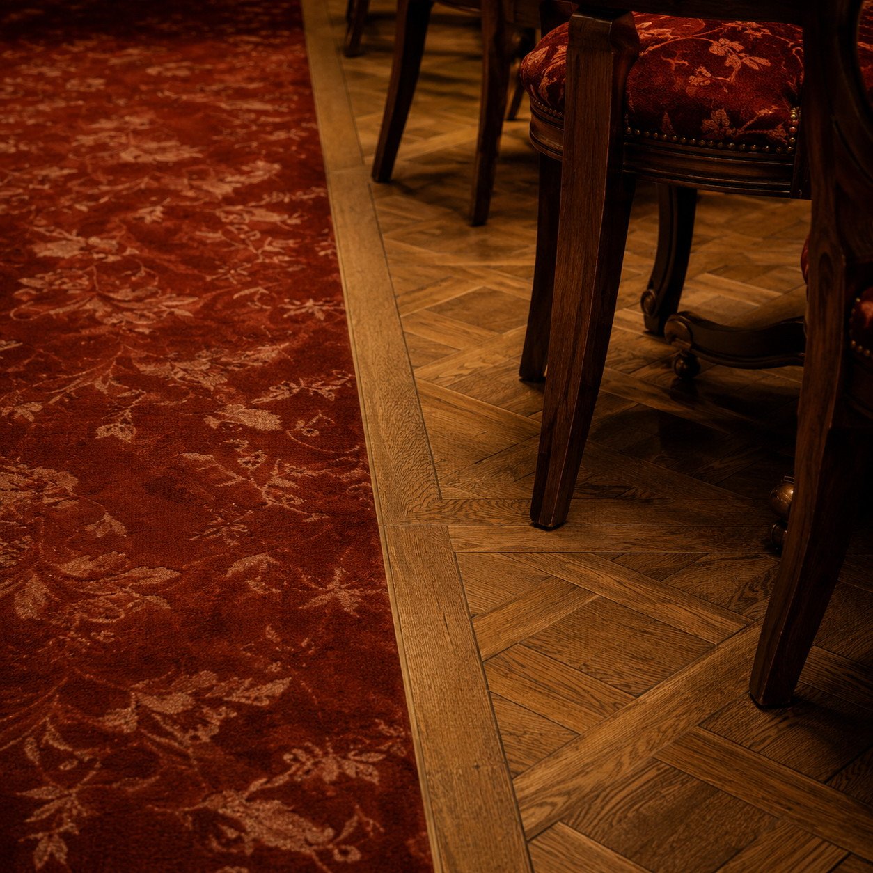 Lafayettes project 3D detail showing adjacent floor finishes and chair legs
