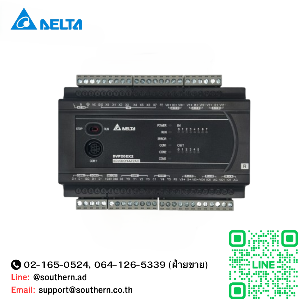 Delta PLC Module Model : DVP20EX200T 8I/6O+4CH AI/2CH AO 220V (Transistor)