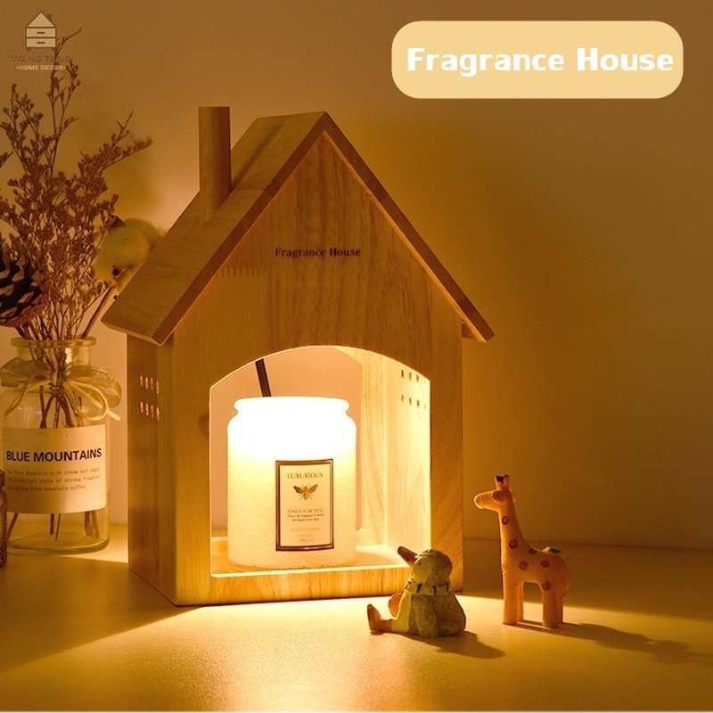 โคมไฟละลายเทียนหอมพร้อมแท่นวางรูปบ้านวัสดุไม้สน รุ่น Fragrance House สไตลล์ Homey
