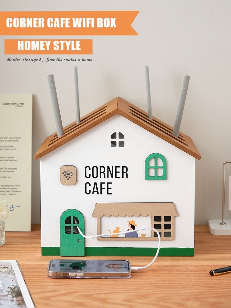 กล่องจัดระเบียบรางปลั๊กไฟ,เร้าเตอร์ Router WIFI รูปบ้านรุ่น CORNER CAFE WIFI BOX STYLE HOMEY