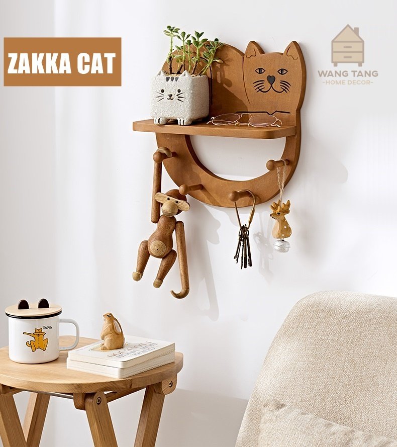 ชั้นวางของ+ที่แขวนกุญแจแบบติดผนัง รูปแมวนอน Style ZAKKA CAT (ญี่ปุ่น)