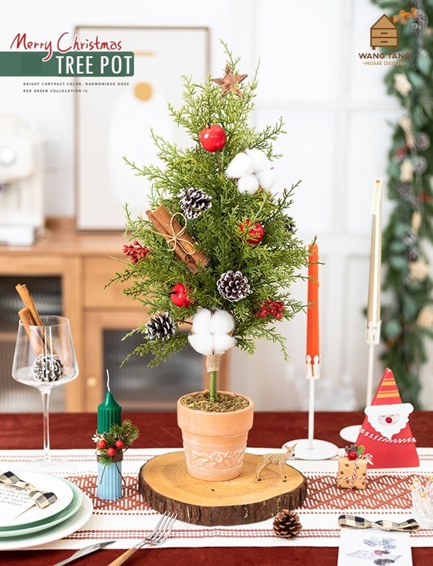 ต้นคริสมาสต์พร้อมกระถาง,ไฟ+ของตกแต่งประดับ X'mas Tree Pot Korea Style แบบตั้งโต๊ะ