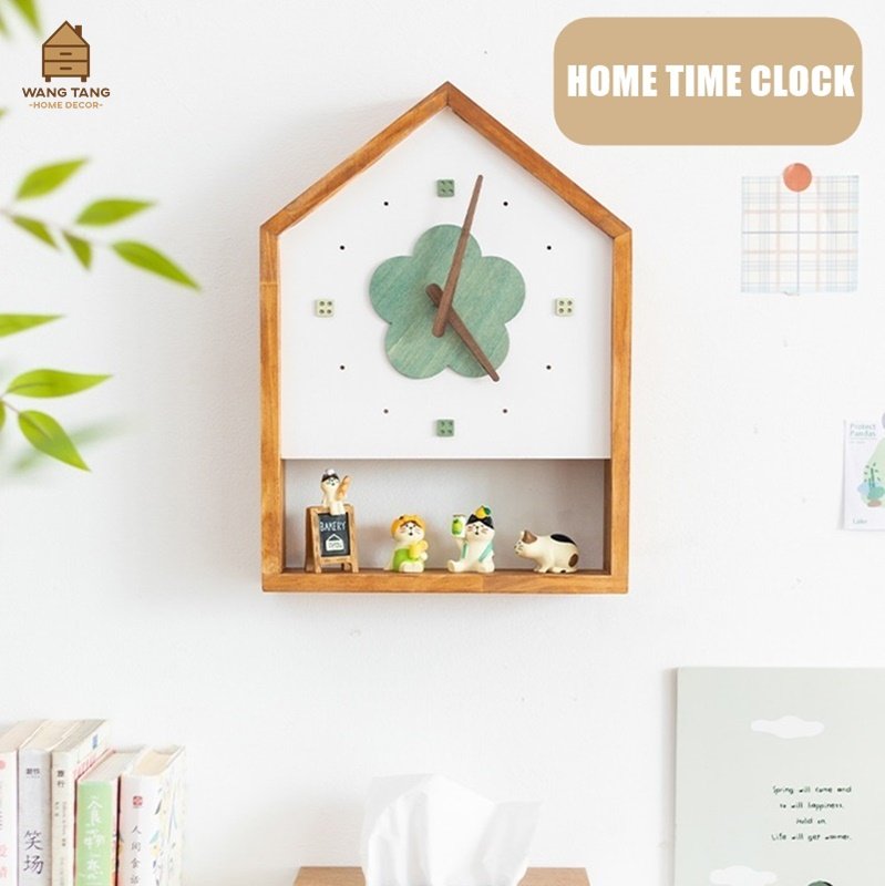 นาฬิกาตกแต่งบ้าน,ติดผนัง,ตั้งโต๊ะ รูปทรงบ้านสไตลล์ Nordic รุ่น Time Home Clock ไม้เนื้อแข็ง