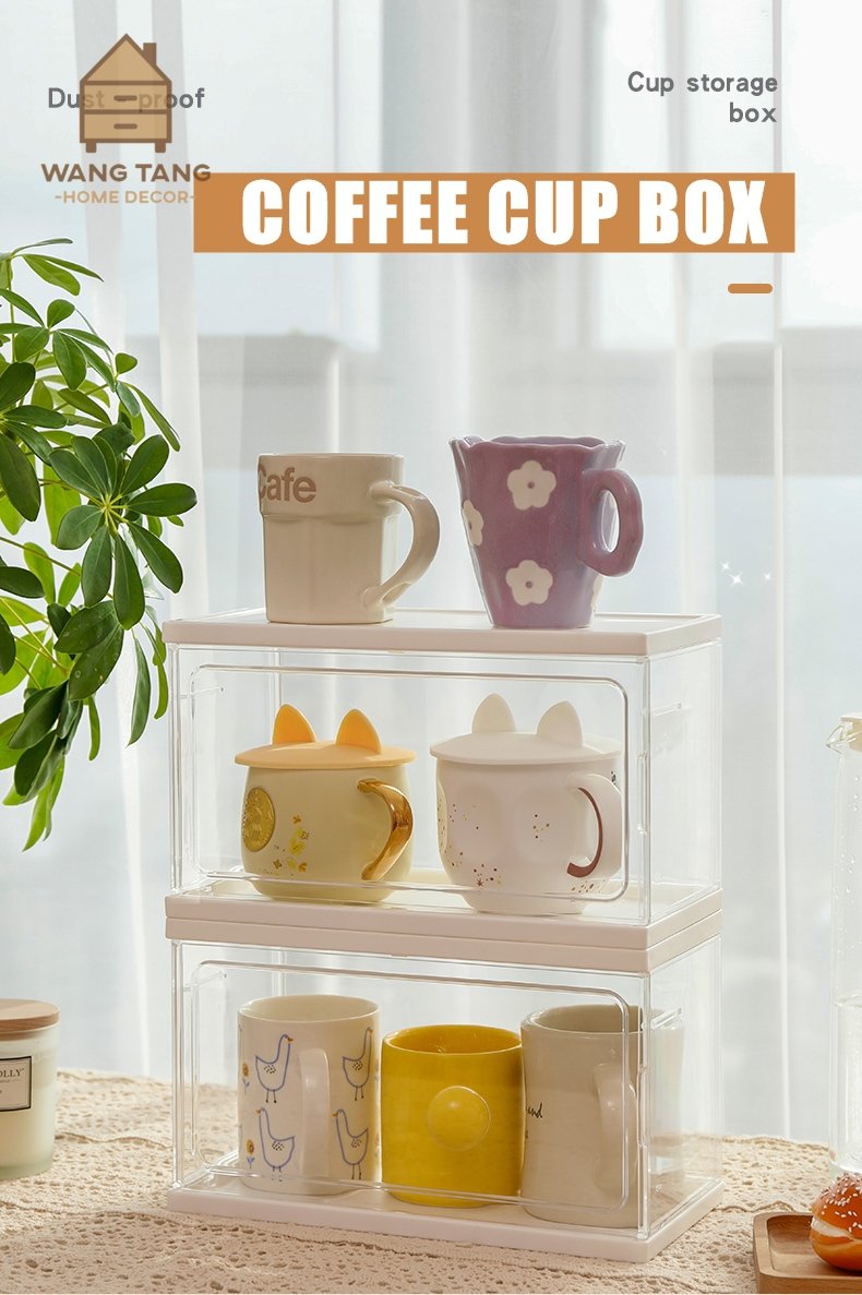 ูตู้ชั้นวางเก็บแก้วกาแฟ กล่องเก็บแก้วกาแฟตั้งโต๊ะ กันฝุ่น รุ่น Dust-Proof Coffee Box (Plastic PP)