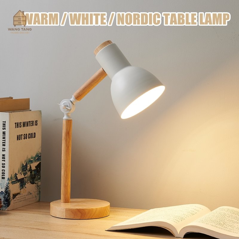 โคมไฟตั้งโต๊ะอ่านหนังสือ รุ่น Nordic Ins Wood Table Lamp (สีขาว) ขาปรับองศา